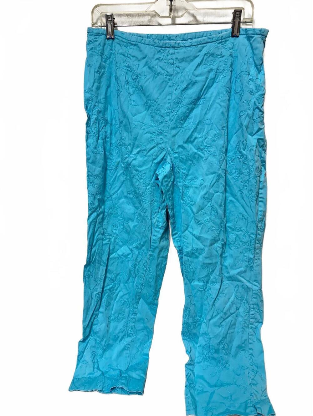 Dressbarn Size 16 Turquoise Floral Embroidered Side Zip Pants